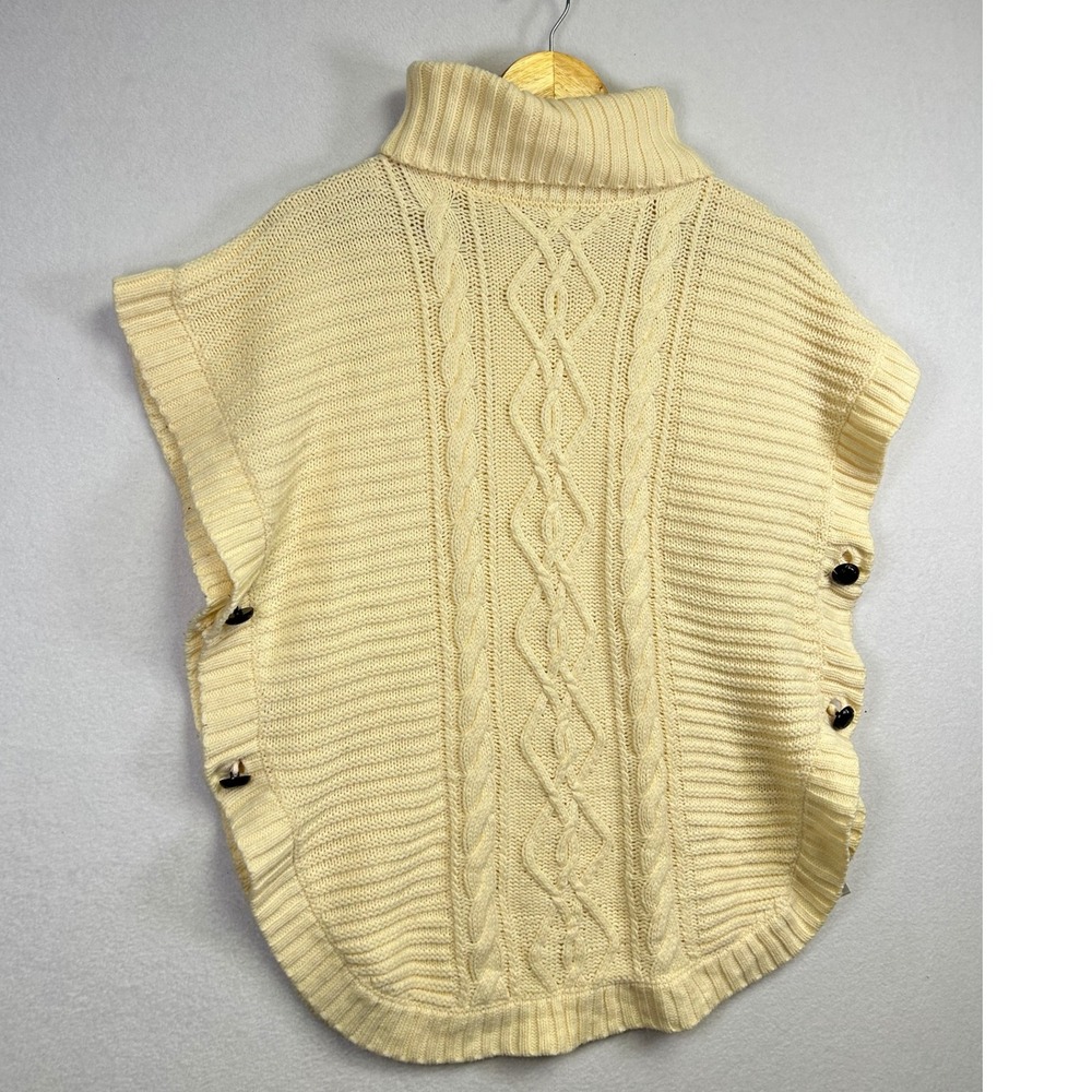 University Club Collection Cream Cable‎ Knit Turtleneck Poncho Sweater M